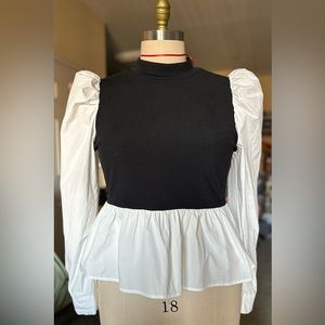 2XL SHEIN Curve Puff Sleeve Crop Neck Fit n Flare Blouse
